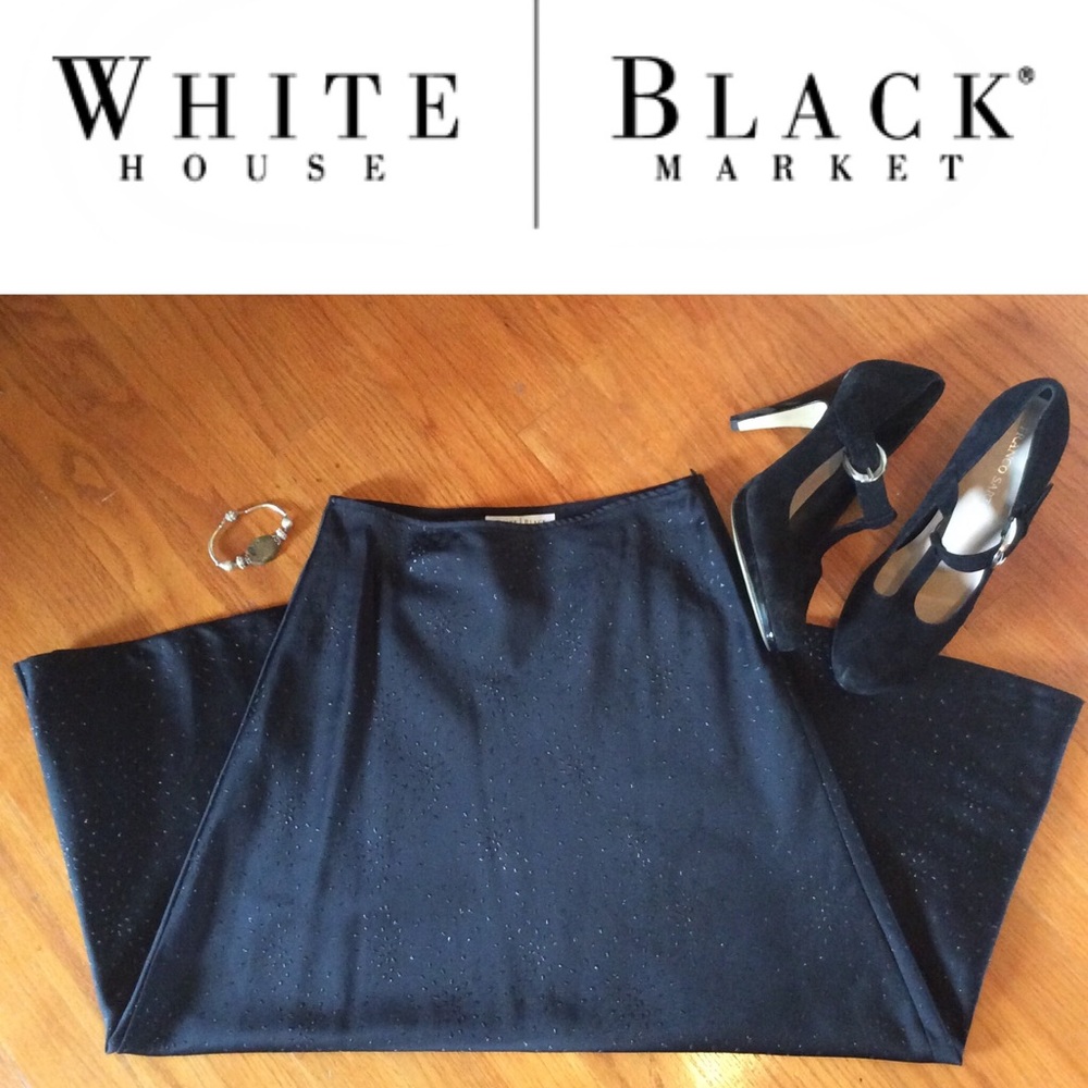 WHBM black satin embellished midi skirt sz 0